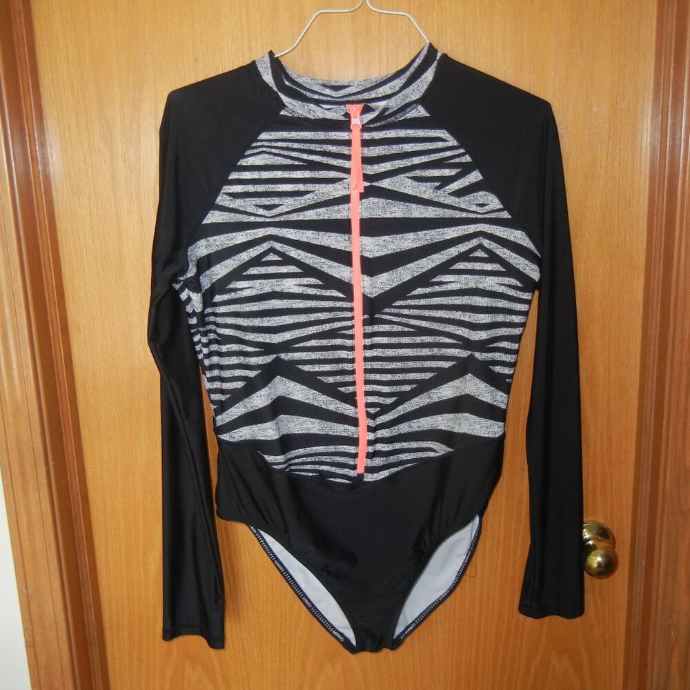 Speedo XL UV Protection Bathing Swim Suit Long-Sleeve Full Zip Crew Neck One Pc